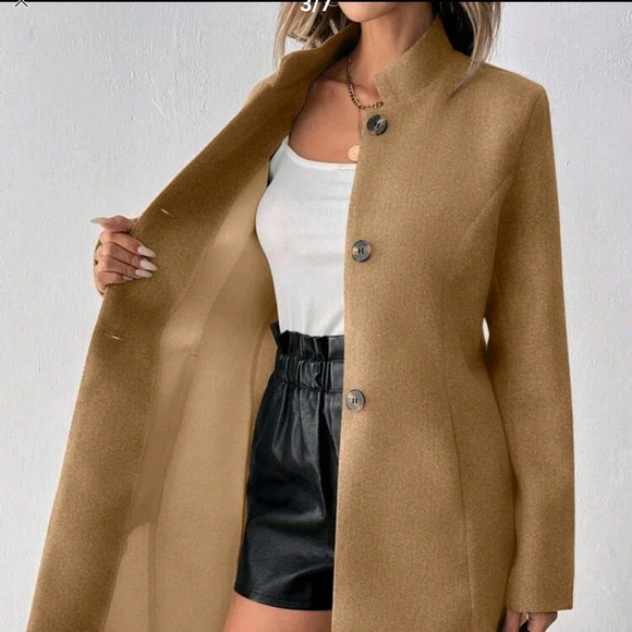 Camel Button-Up Fitted Long Sleeve Women Jacket - Picture 4 of 7